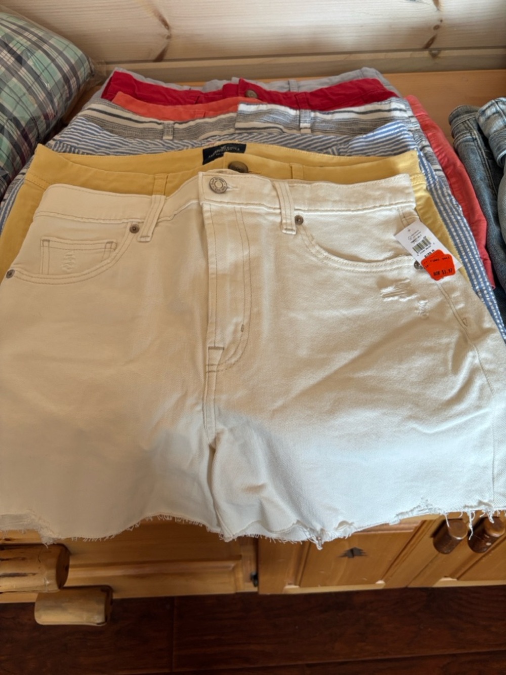 Multiples Cream Cutoff Denim Shorts with Frayed Hem